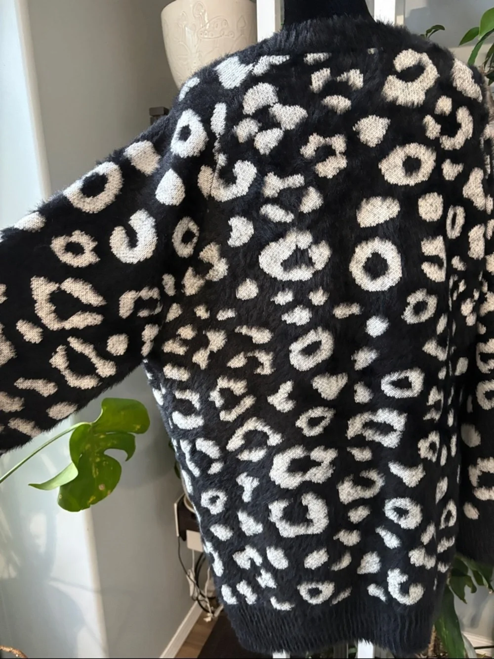 White Birch Oversized Black & Cream Leopard Plush Scoopneck Sweater - Picture 8 of 8